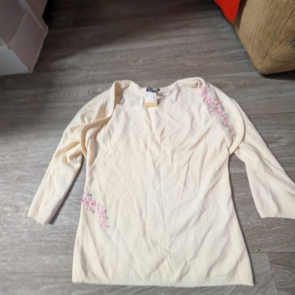 Limited Too! Cream Sweater with Pink Floral Accents